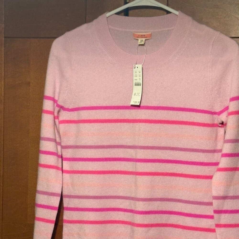 J Crew Cashmere Pink Striped Crew Neck Pullover Preppy Sz S Sweater $108